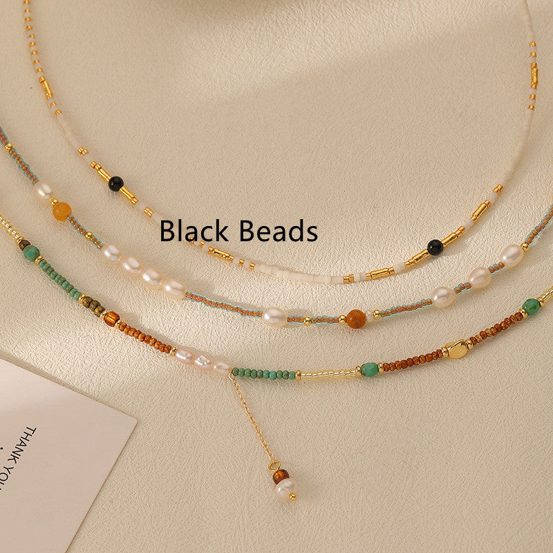 Women's Fashionable All-match Small Rice-shaped Beads Colorful Beaded Necklace Tax & Shipping included