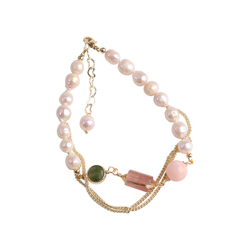 Women's Natural Freshwater Pearl Strawberry Crystal Bracelet Unify