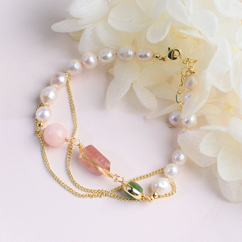 Women's Natural Freshwater Pearl Strawberry Crystal Bracelet Unify