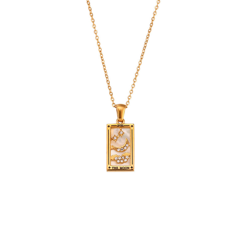 Diamond Set Pendant Stainless Steel Rectangular Oil Drip Tarot Necklace Jewelry - One7K