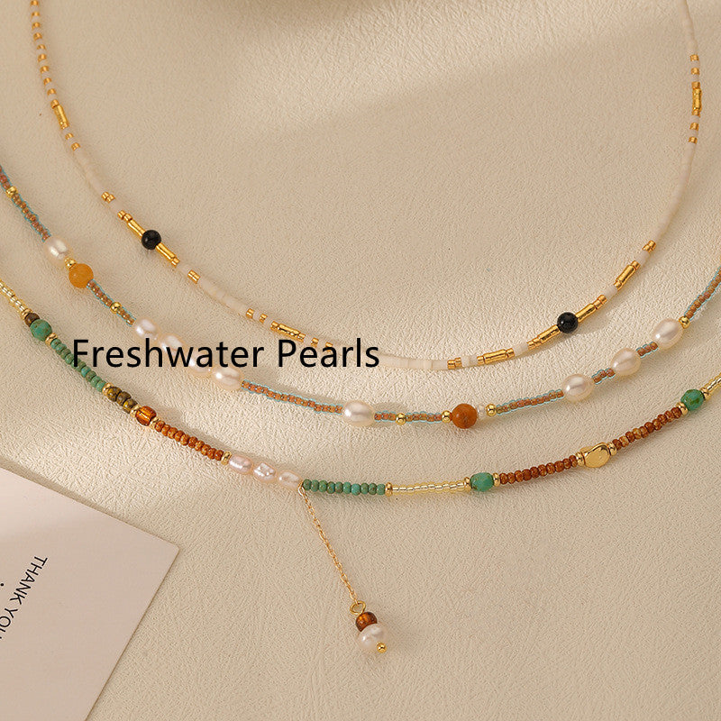 Women's Fashionable All-match Small Rice-shaped Beads Colorful Beaded Necklace Tax & Shipping included