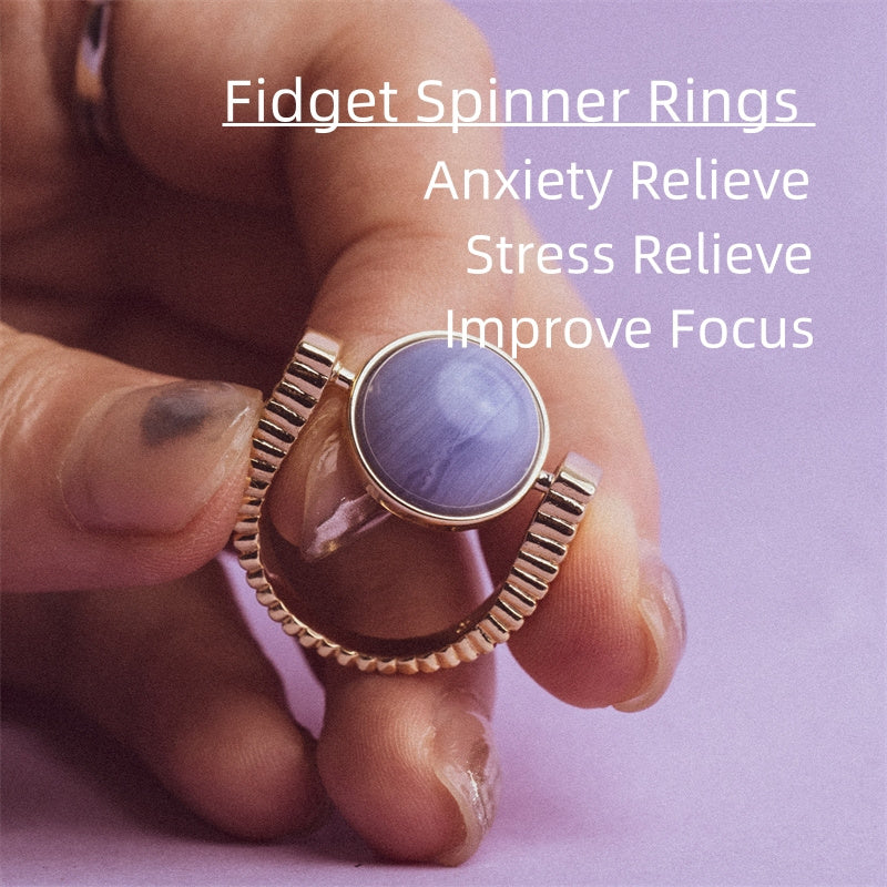 Original Fidget Spinner Rings Natural Stone Rings Replaceable Spinners For Anxiety And Stress Relief Jewelry Gifts Tax & Shipping included