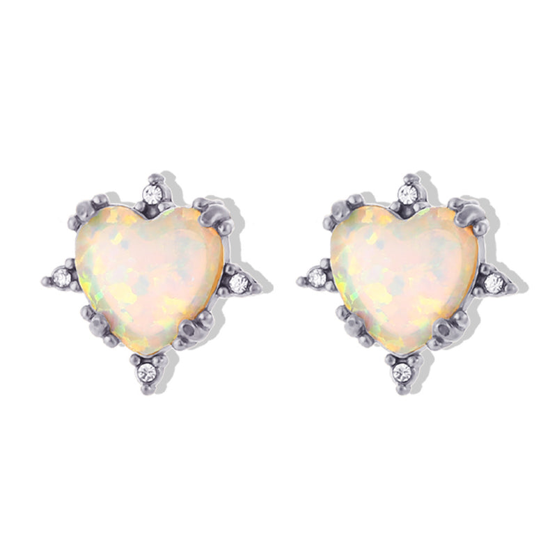 European And American Fashion Retro Popular Bracelet Ear Studs Stainless Steel Gold-plated Peach Heart Opal Necklace Tax & Shipping included