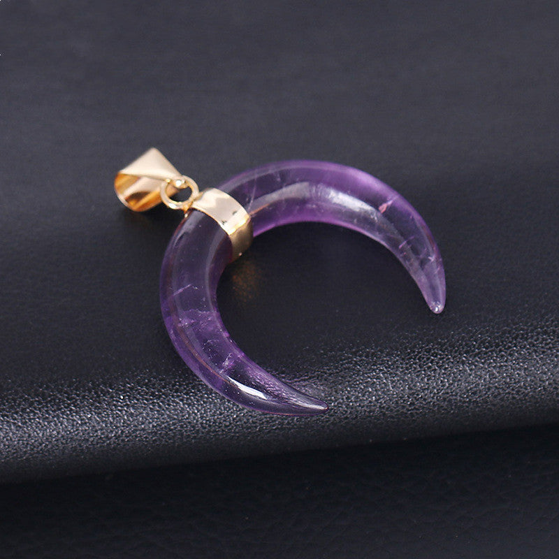 Crystal Semi-precious Stone Moon Pendant Necklace - One7K