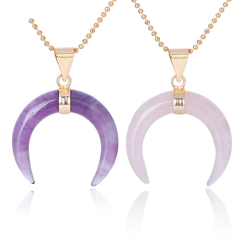 Crystal Semi-precious Stone Moon Pendant Necklace - One7K