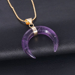 Crystal Semi-precious Stone Moon Pendant Necklace - One7K