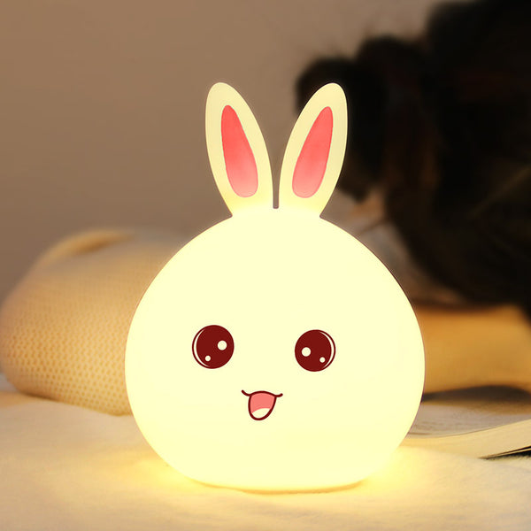 Cute Night Light Animal Rabbit Night lamps Touch Sensor Silicone LED Colorful Lights - One7K