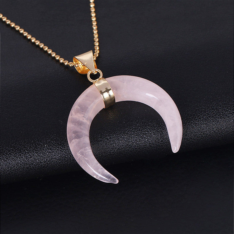 Crystal Semi-precious Stone Moon Pendant Necklace - One7K