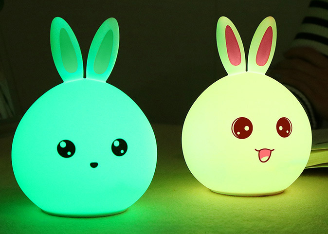 Cute Night Light Animal Rabbit Night lamps Touch Sensor Silicone LED Colorful Lights - One7K