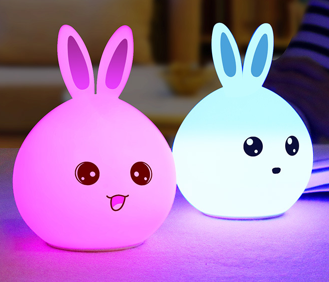 Cute Night Light Animal Rabbit Night lamps Touch Sensor Silicone LED Colorful Lights - One7K