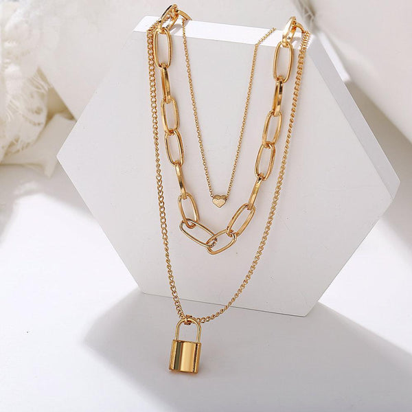 Heart Chain Lock Necklace 18K Gold Plated Necklace - One7K