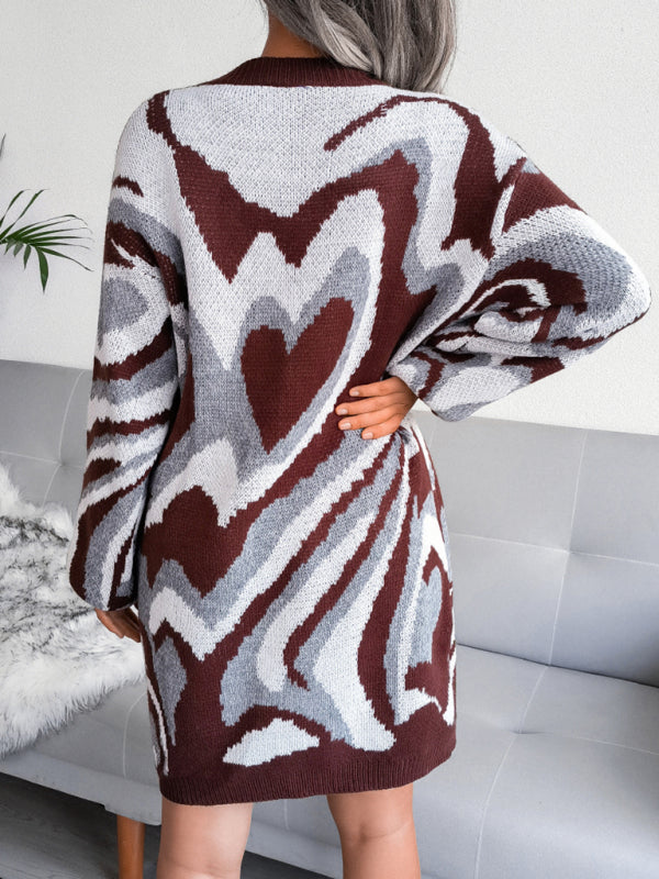 Women’s Graphic Funky Heart Loose Fit Knit Mini Dress - One7K